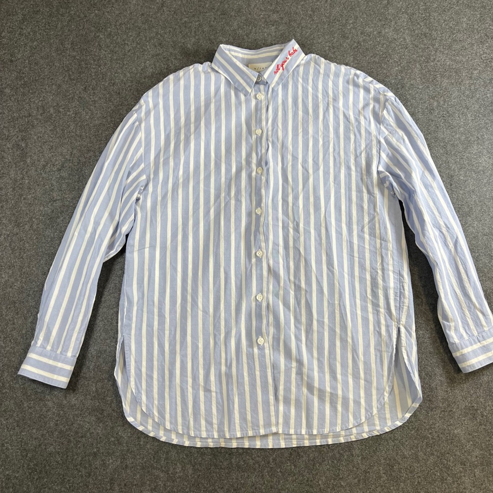 k/lab Light Blue White Striped Cotton Button Down Not Your Babe Collar Shirt S